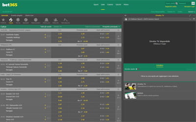 La pagina delle scommesse live di bet365