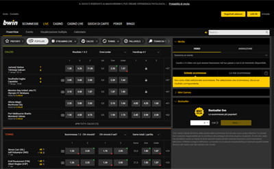 La pagina delle scommesse live di bwin