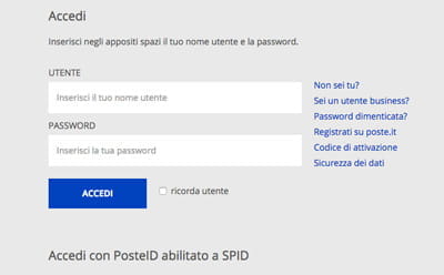 Il form di registrazione ai servizi online di Postepay