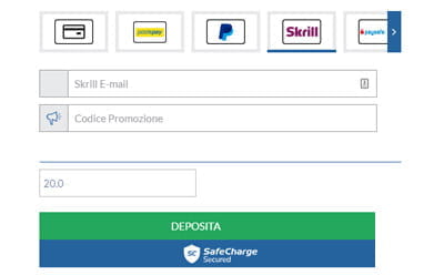 La selezione di Skrill come metodo di pagamento di un bookmaker