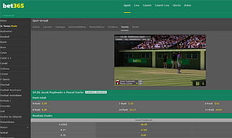 Un incontro di tennis virtuale sulla piattaforma di un bookie online